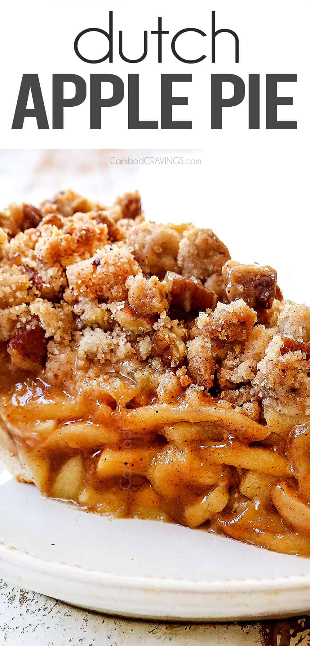 up close of a slice of Dutch Apple Pie (Apple Crumble Pie)