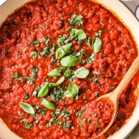 top view of tomato sauce in a pan