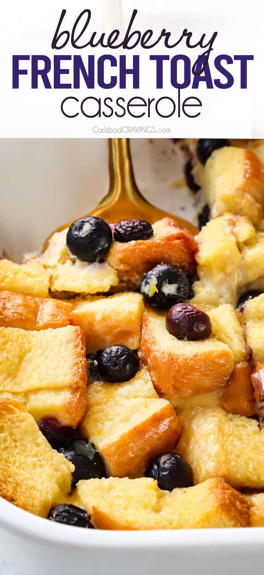 up close of a serving Blueberry French Toast Casserole