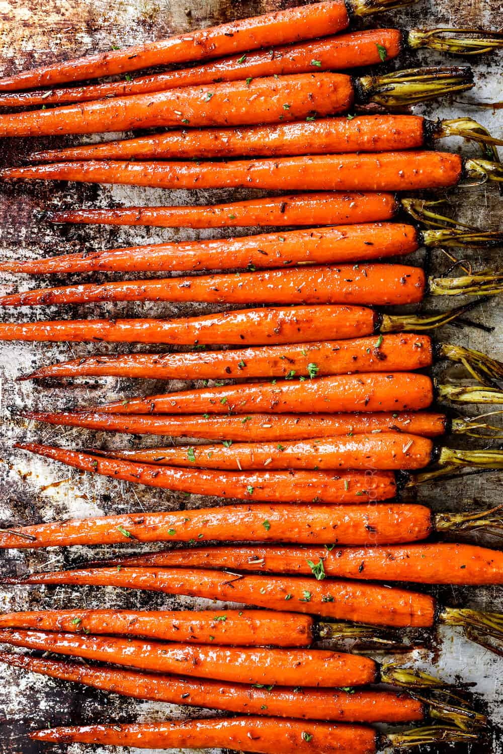 top view of oven roasted carrots showing how tender they are