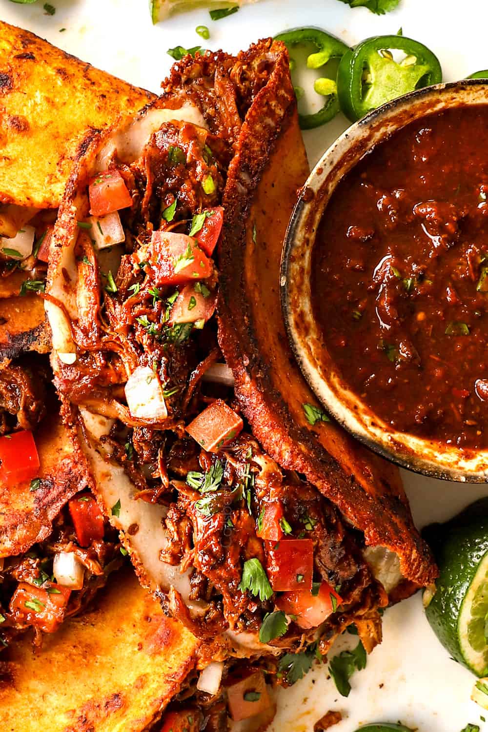 Chicken birria tacos with dipping consume