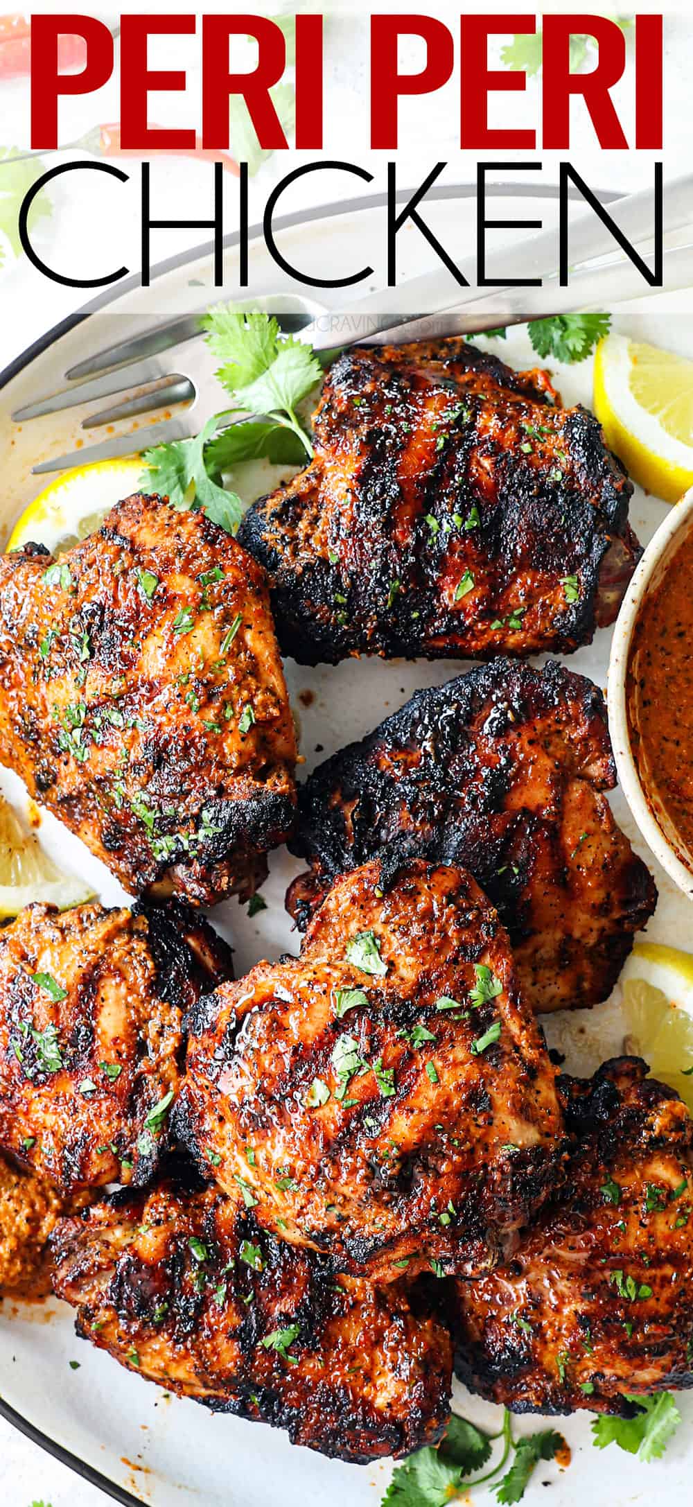 top view of peri peri chicken recipe (piri piri chicken) showing the grill charred grill marks