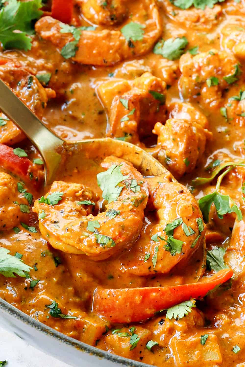 up close of serving coconut curry recipe showing how creamy it is