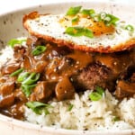 up close of moco loco with a fried egg on top