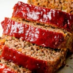 homemade meatloaf sliced with glaze