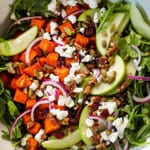 top view of sweet potato salad with roasted sweet potatoes