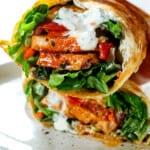 picking up buffalo chicken wraps showing the filling ingredients