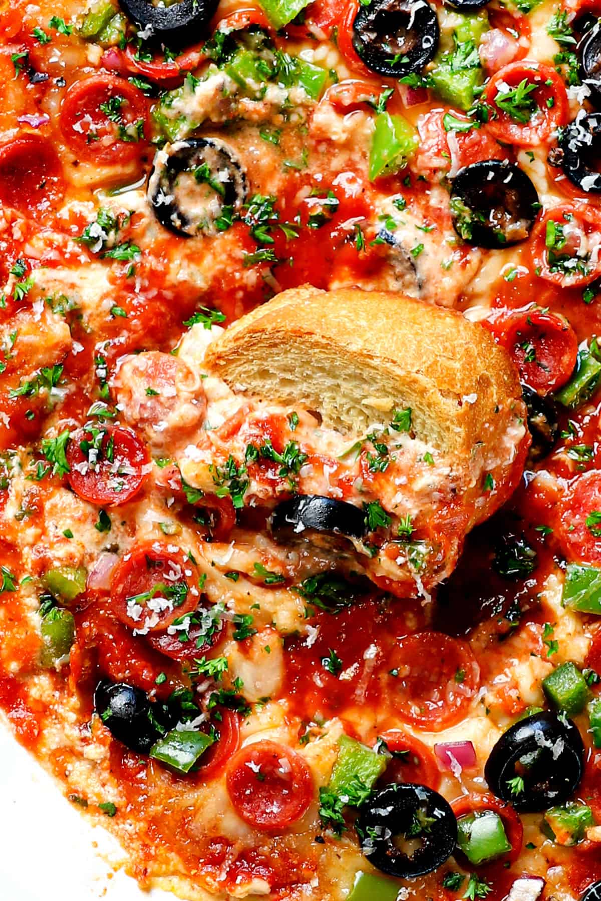 pepperoni pizza dip recipe being served with bread