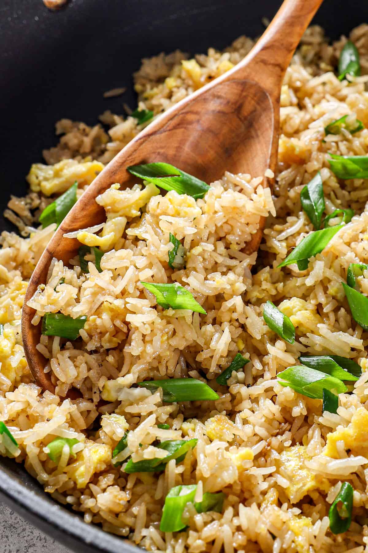 hibachi chicken made with fried rice in a skillet