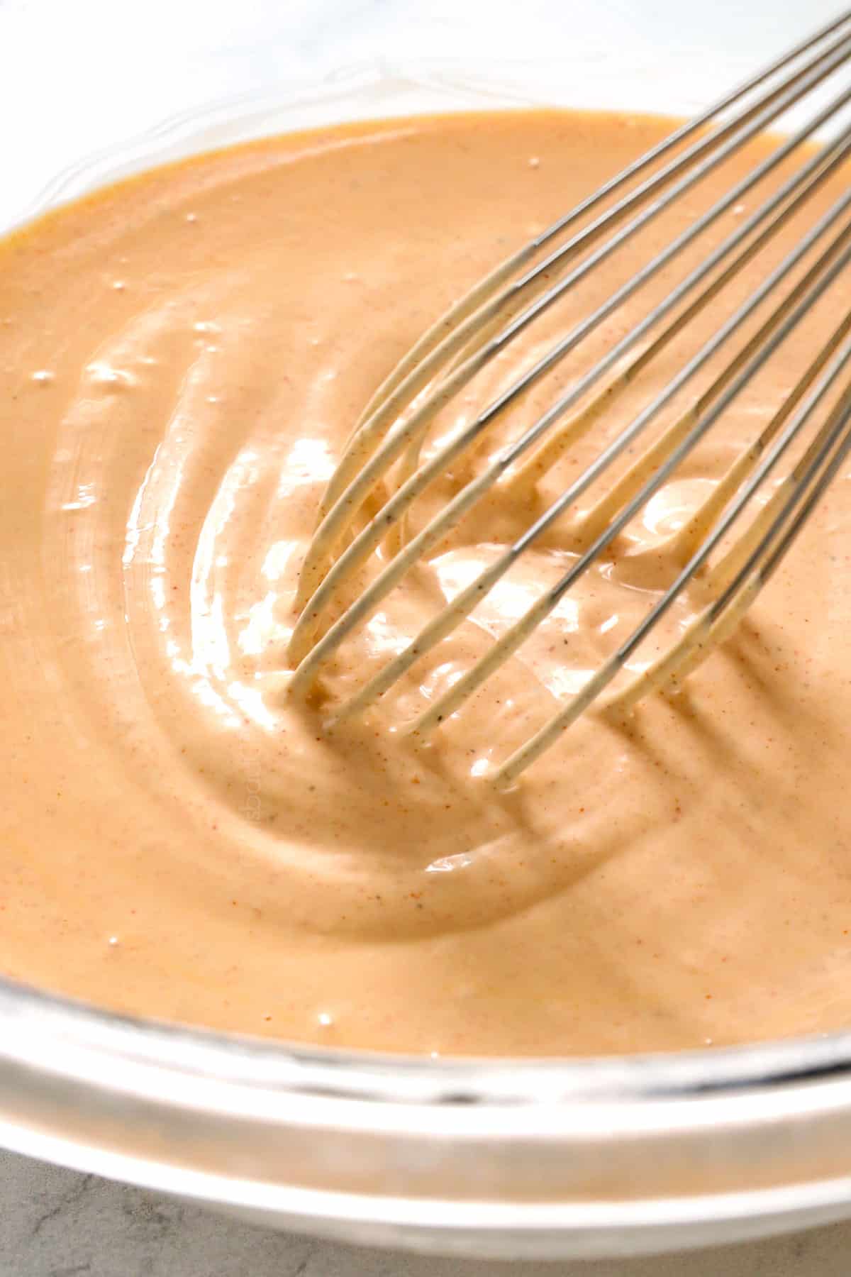 showing how to make yum yum sauce recipe by mixing all of the ingredients together in a bowl until smooth