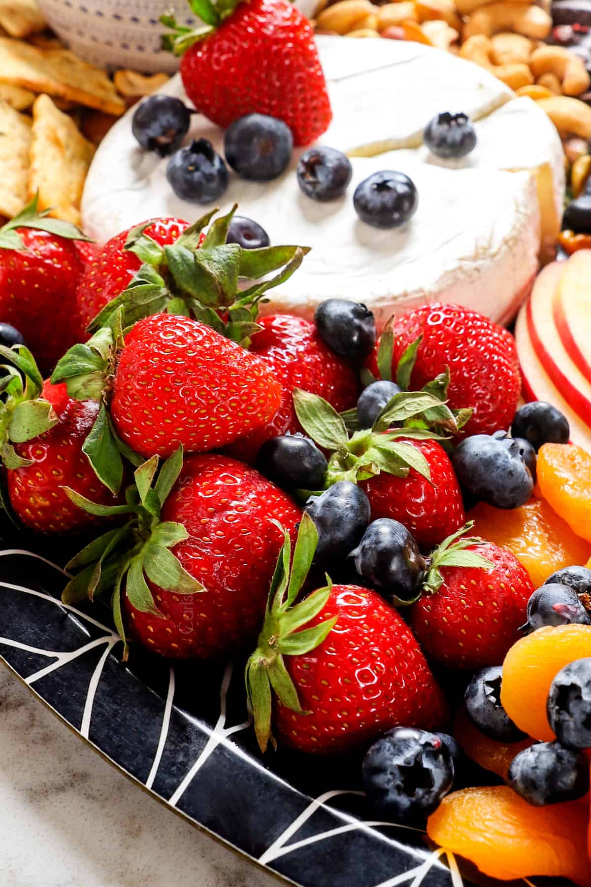 up close of charcuterie board showing the best fruit to use