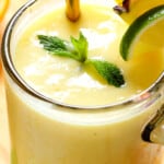 up close of Tropical Smoothie recipe showing how thick and creamy it is