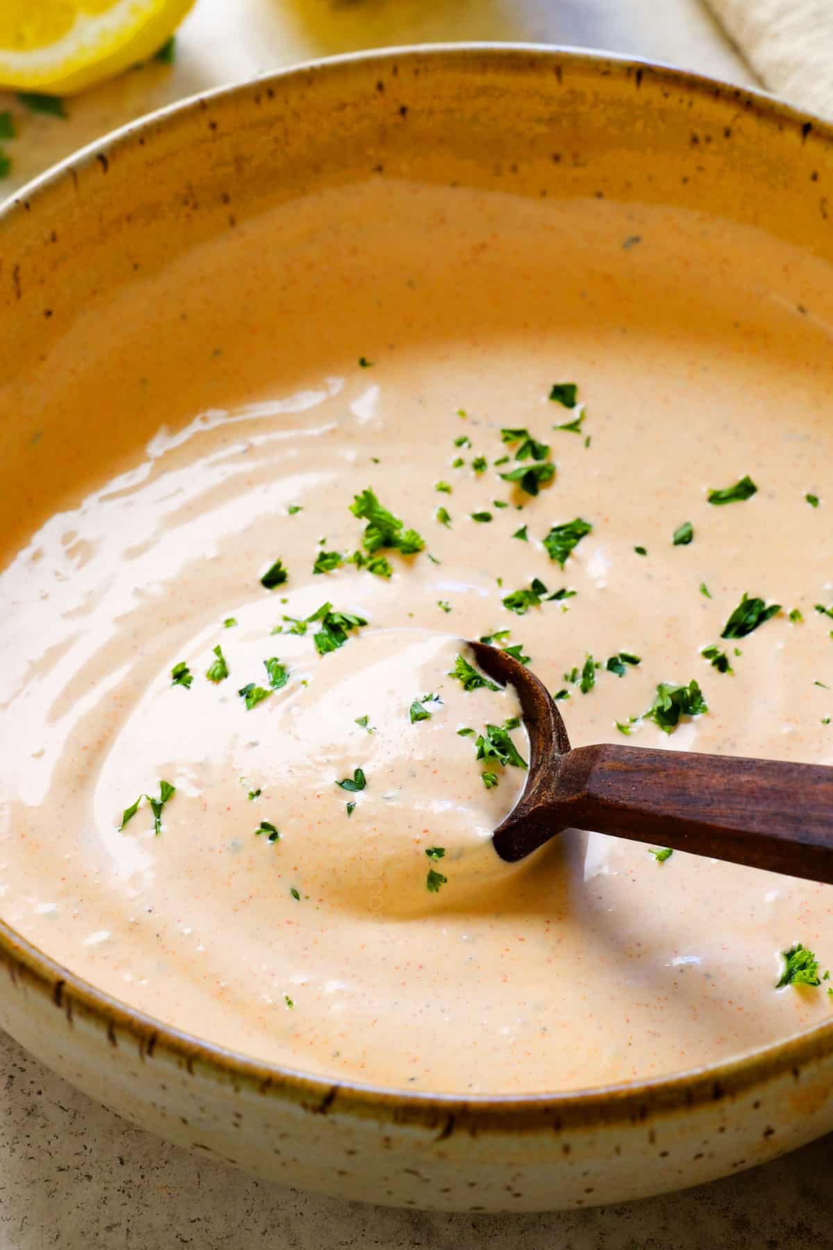 garnishing remoulade recipe with parsley