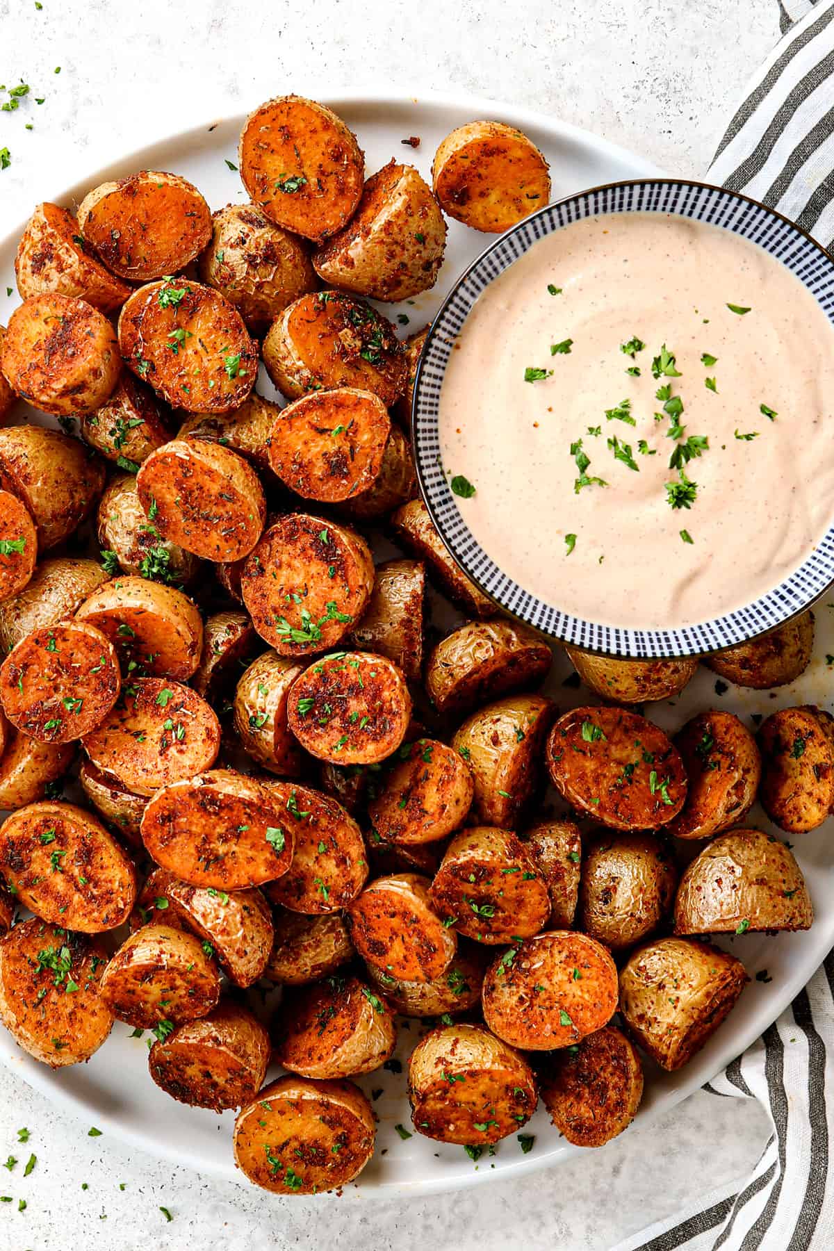 showing how to serve remoulade sauce recipe as a dipping sauce with potatoes