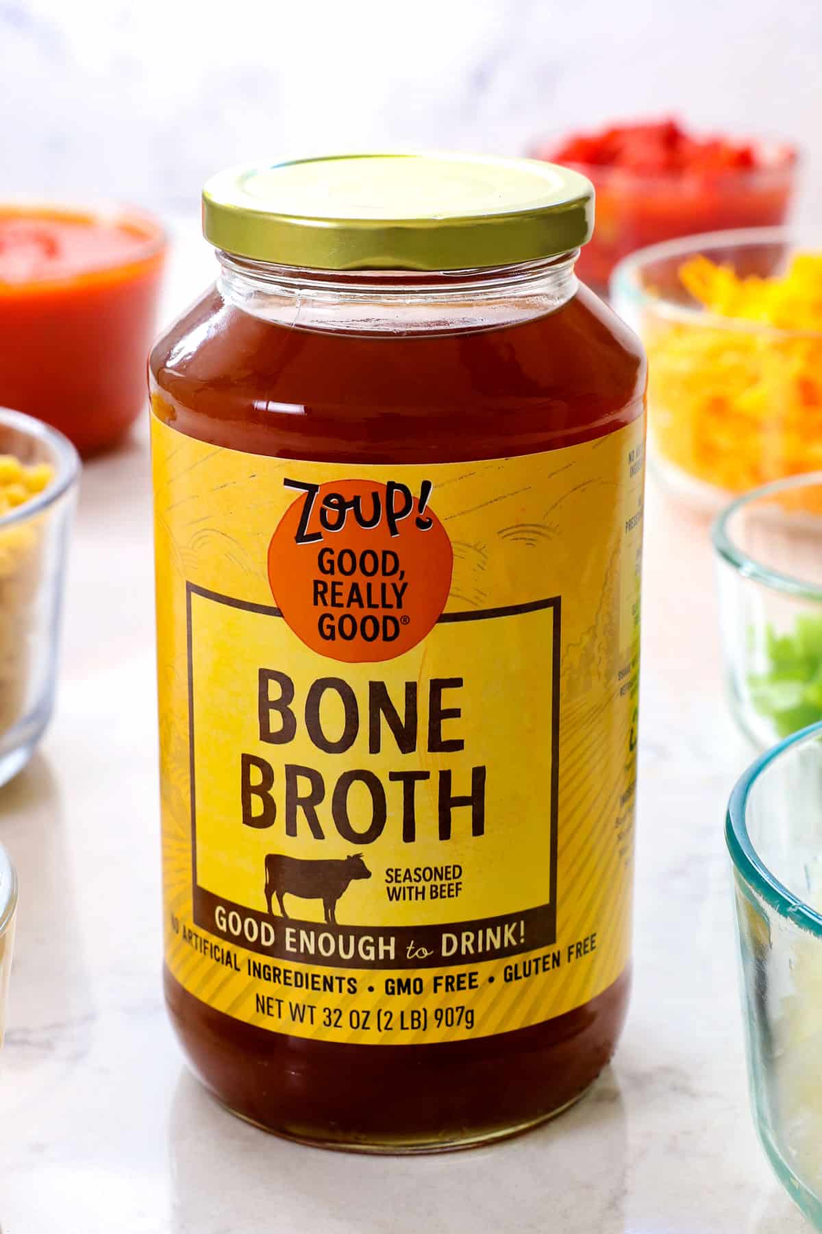 showing how to make goulash (American Chop Suey) with an up close of the correct beef broth to use