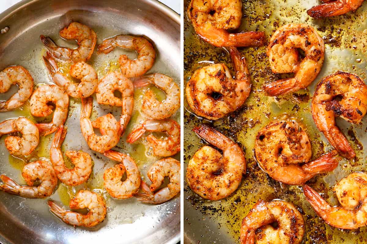 Showing how to make Cajun shrimp by sautรฉing shrimp in butter