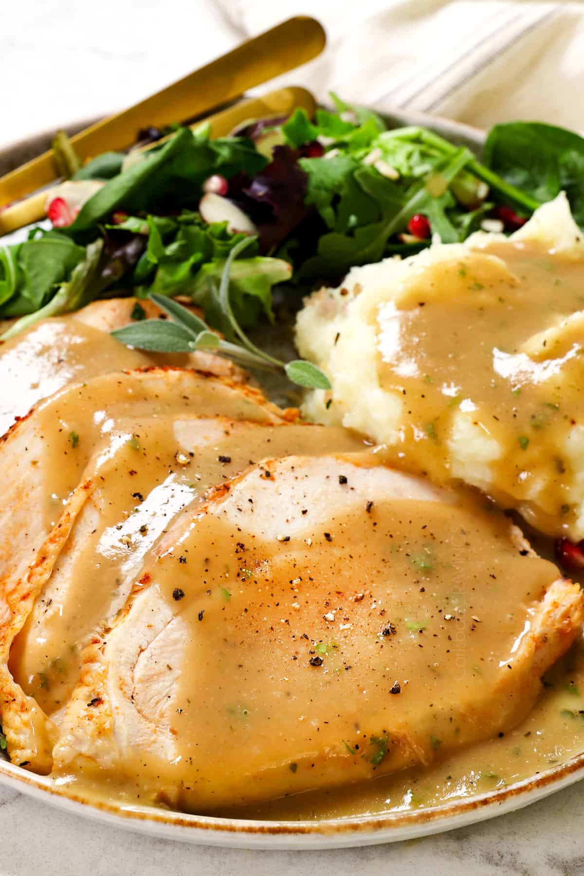 turkey gravy served over sliced turkey
