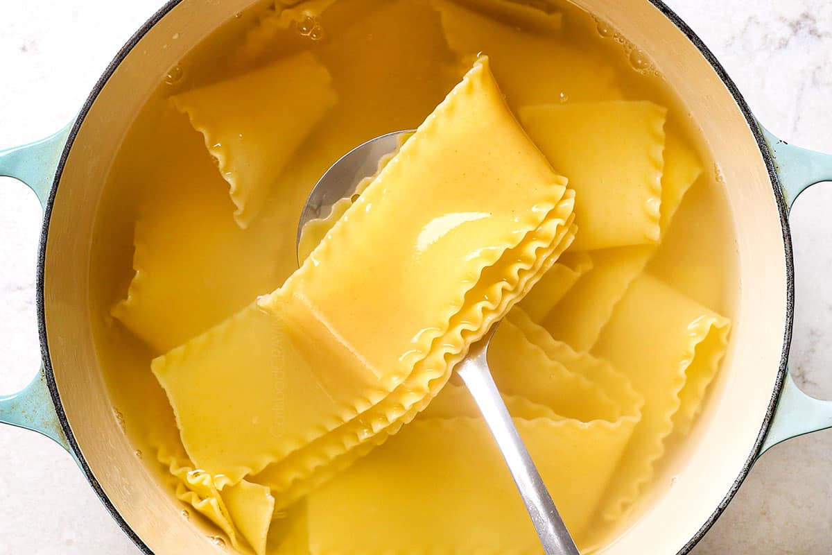 showing how to make lasagna roll ups by boiling lasagna noodles