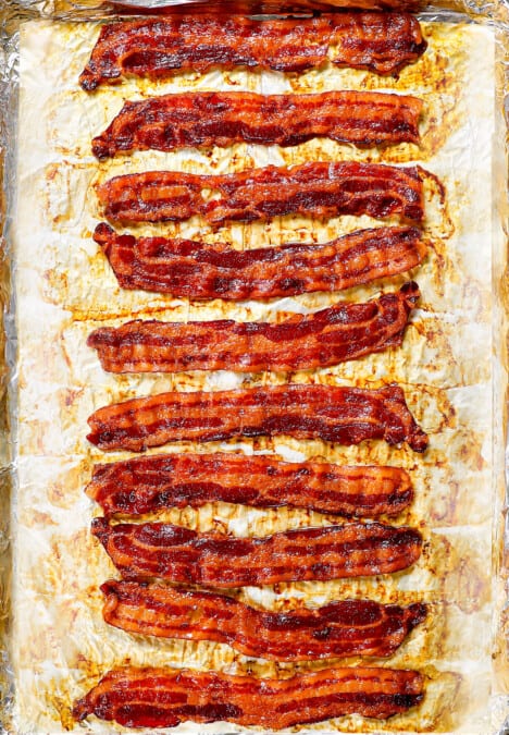 showing how to cook bacon in the oven by cooking until crispy