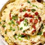 top view of serving colcannon potatoes with a melted butter on top