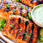 up close of grilled mahi mahi showing how juicy it is