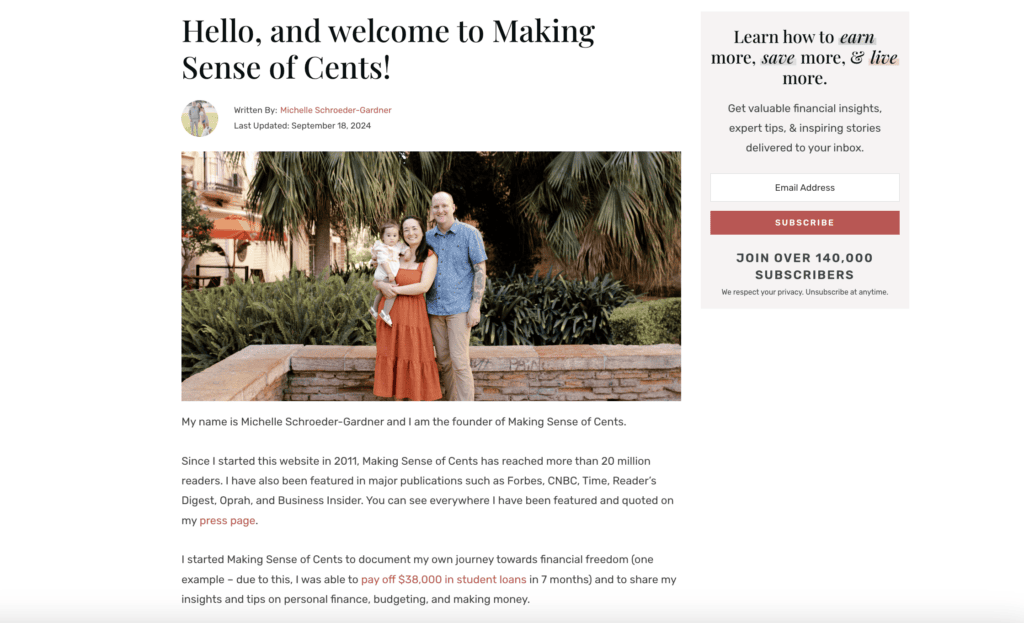 Here’s what my About page looks like.