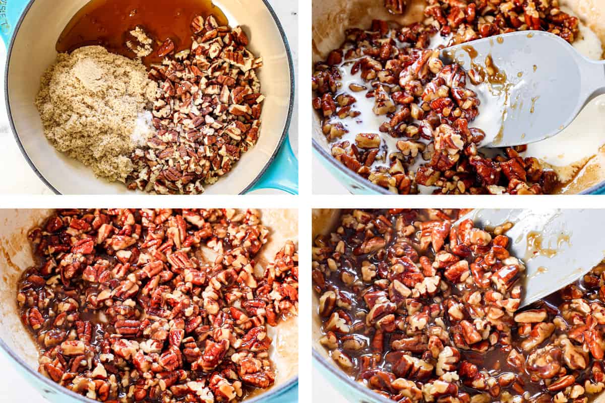 a collage showing how to make topping for no bake Pumpkin Cheesecake