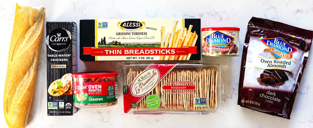 showing the crackers, bread and nuts used in antipasto