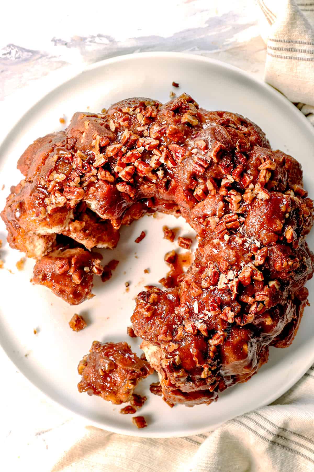 top view of monkey bread with biscuits being served on a platter