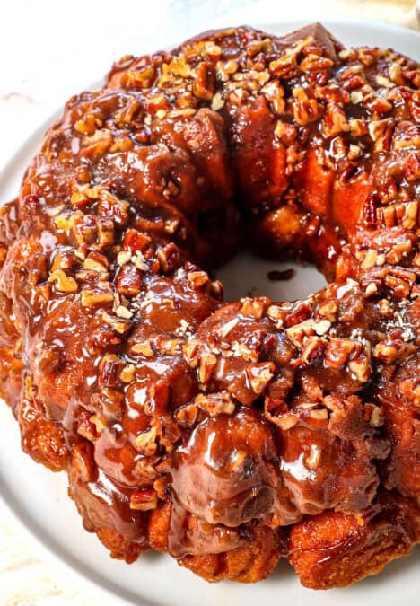 showing how to make monkey bread by cooling before inverting the bread onto a platter