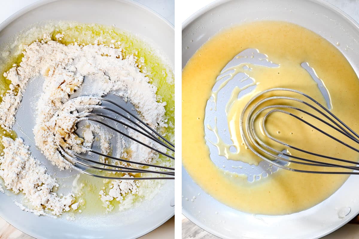 showing how to make croque monsieur by making the roux with flour and butter for the bรฉchamel