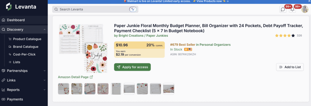 Here is an example of the commission you can earn by using Levanta for your Amazon affiliate links.