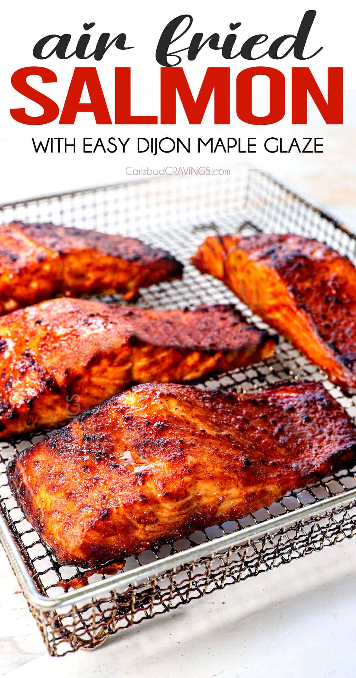 salmon in the air fryer showing the caramelized exterior