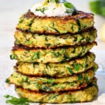 a stack of recipe for zucchini fritters