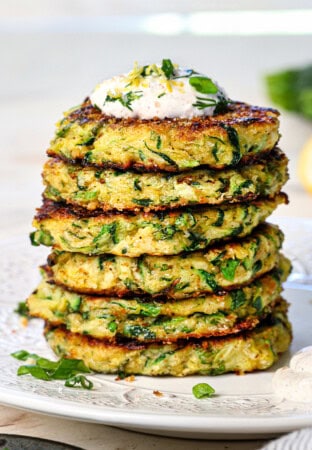 a stack of recipe for zucchini fritters