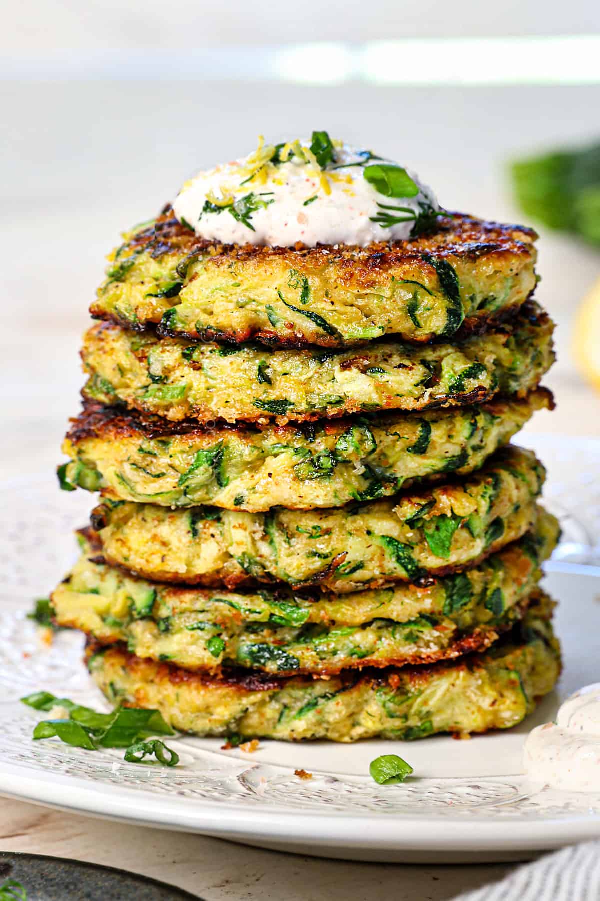 a stack of recipe for zucchini fritters