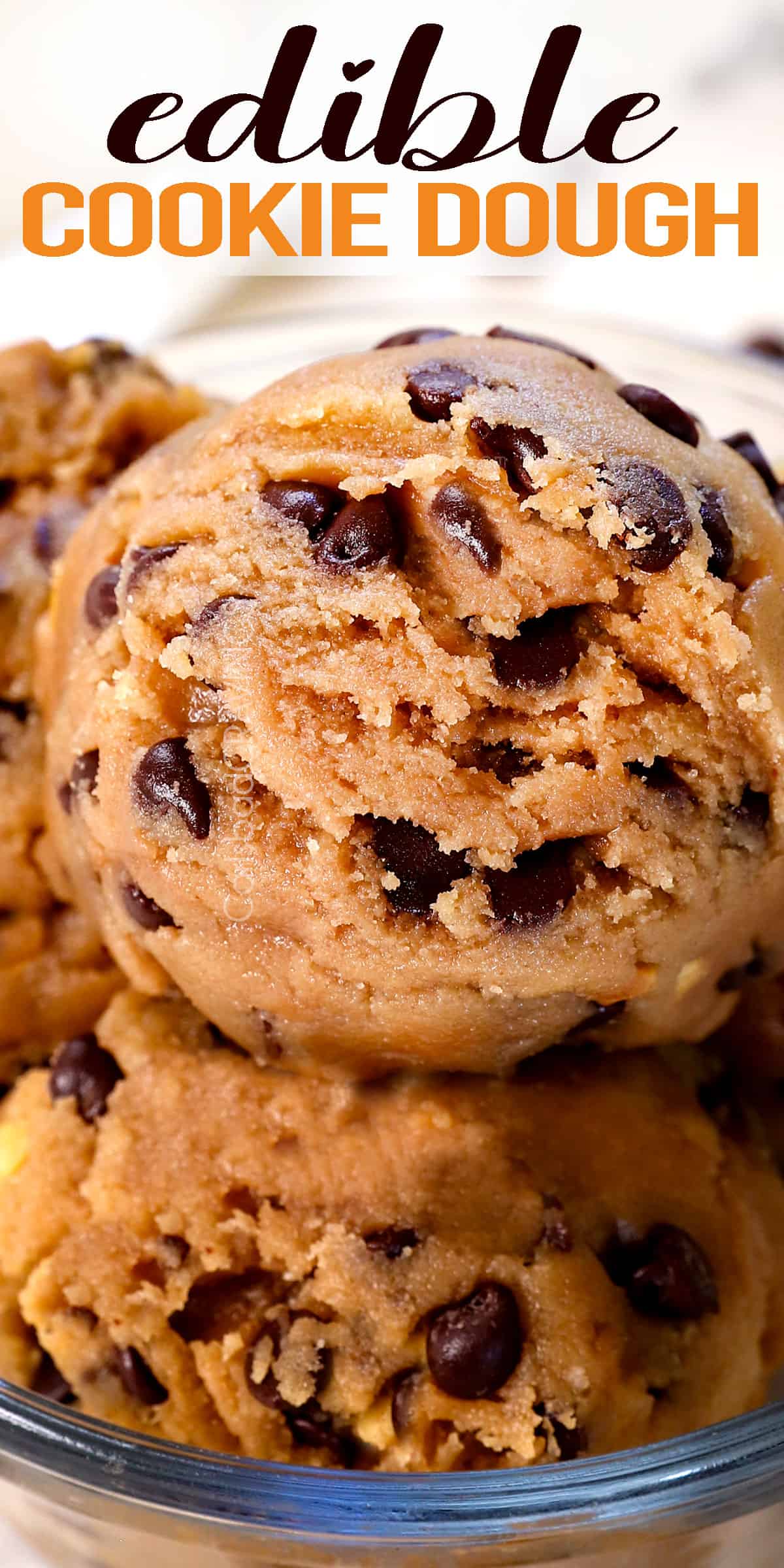 up close of edible cookie dough recipe showing the soft and smooth consistency