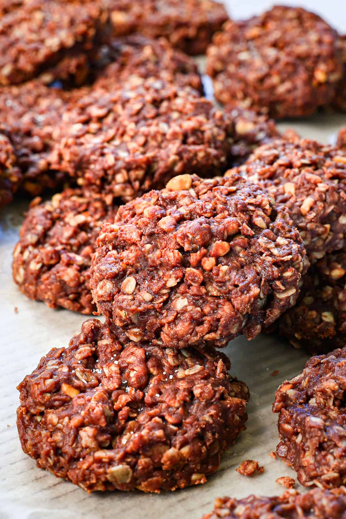 chocolate oatmeal cookies stacked together