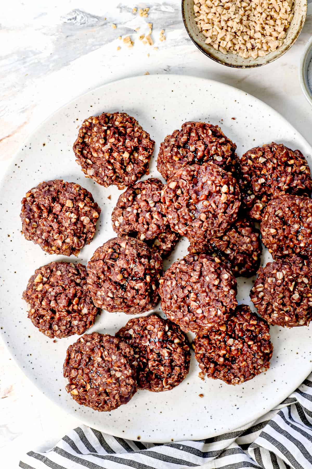 a plate of no bake oatmeal cookies showing the texture