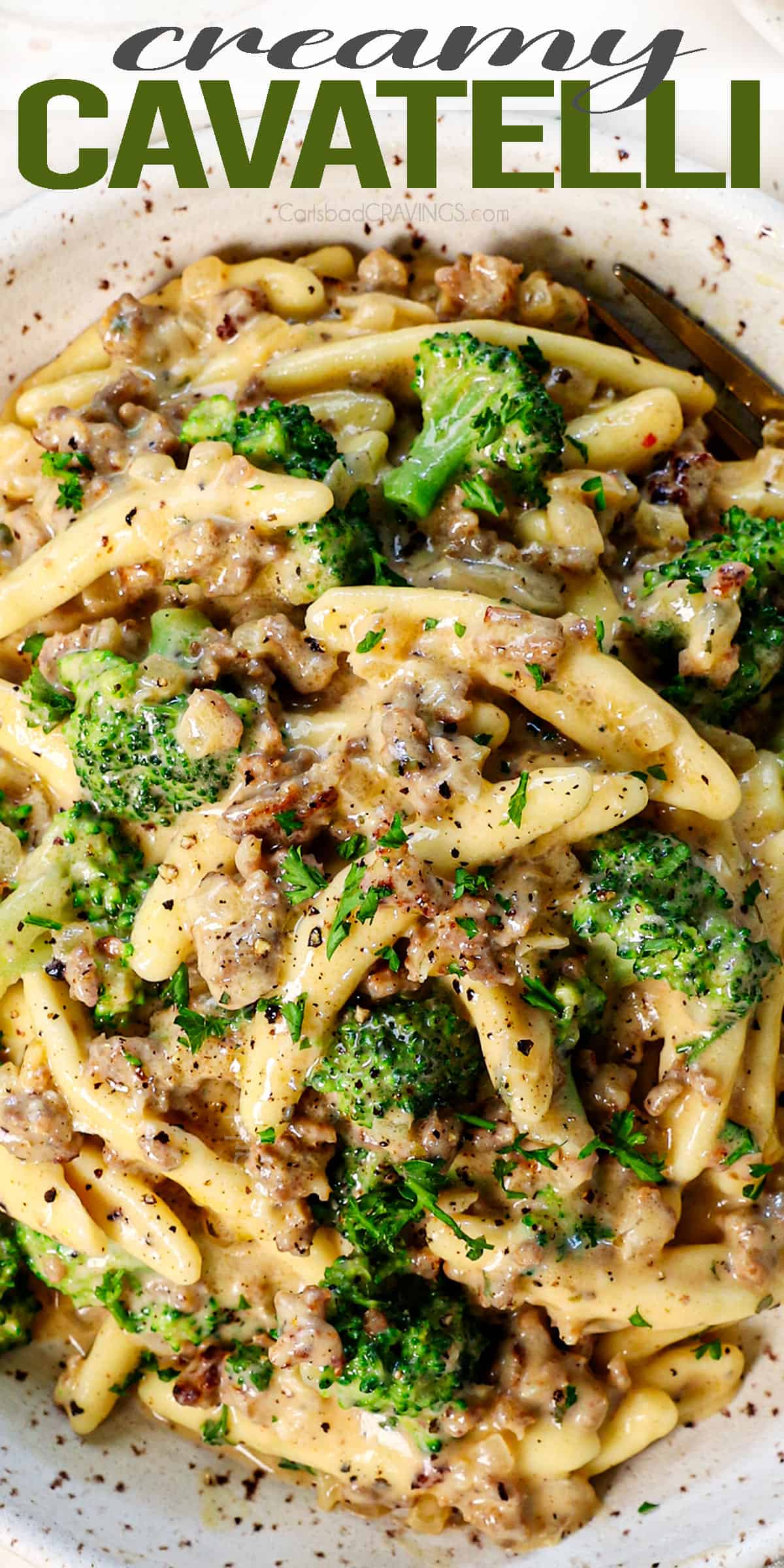 cavatelli up close in a bowl showing the texture of the pasta