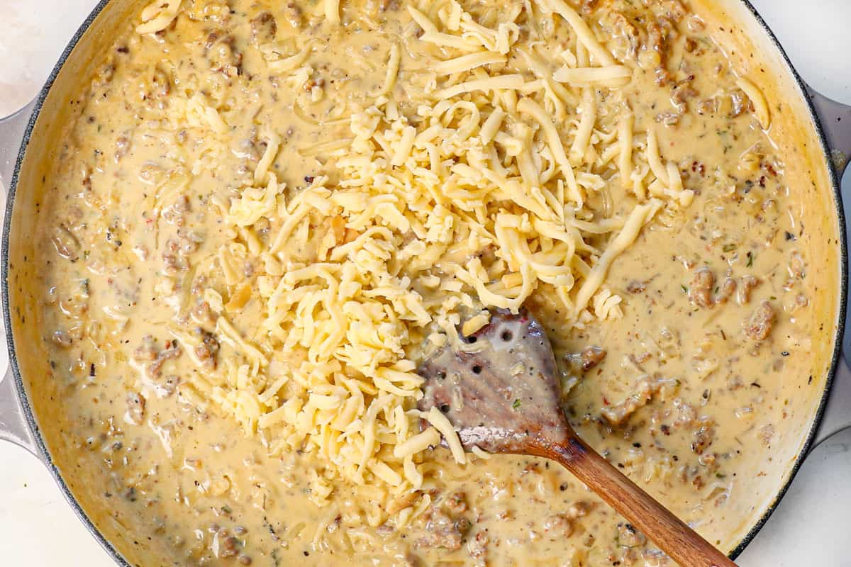showing how to make cavatelli by stirring in cheese