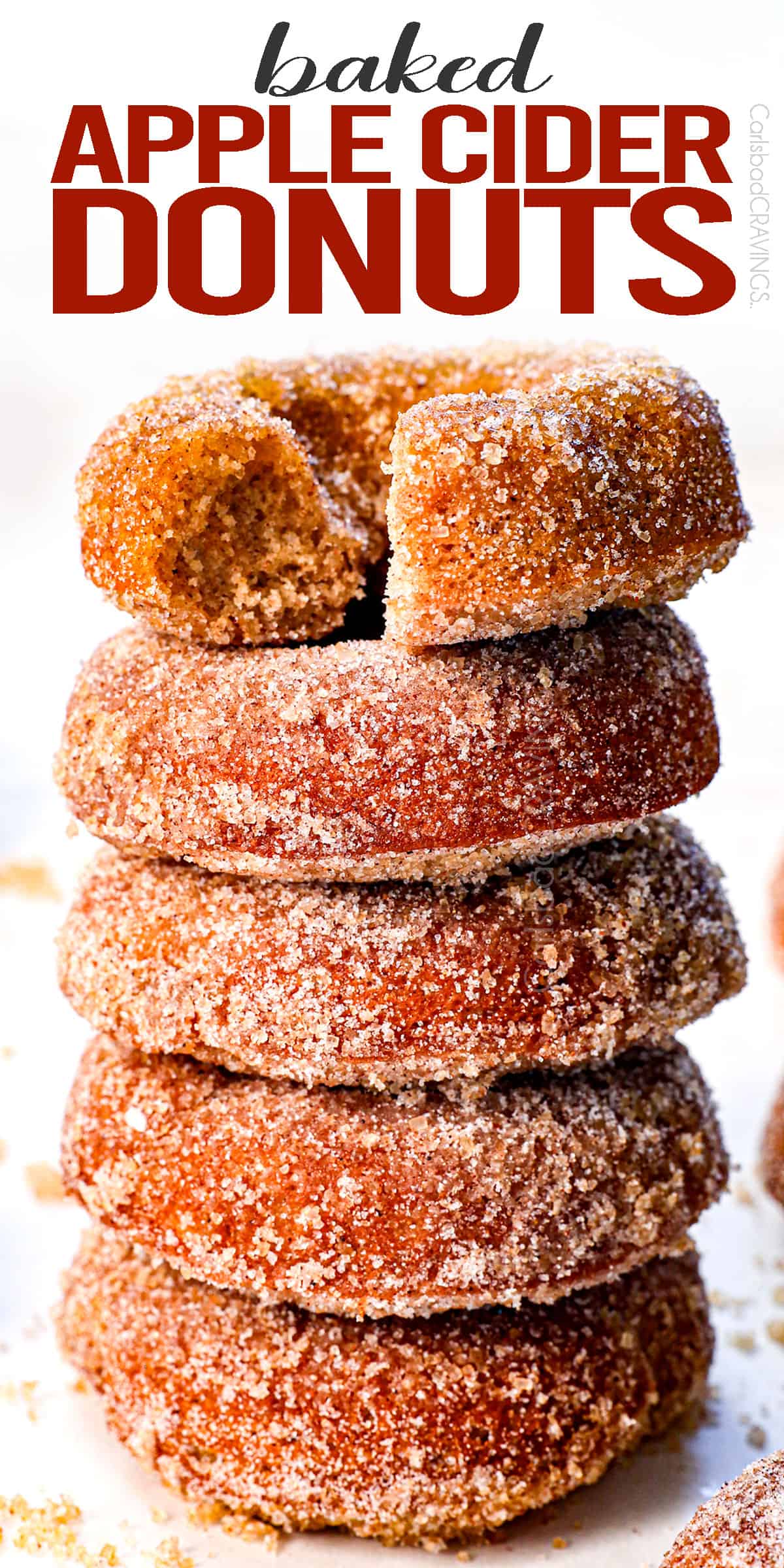 apple cider donuts stacked on top of each other 
