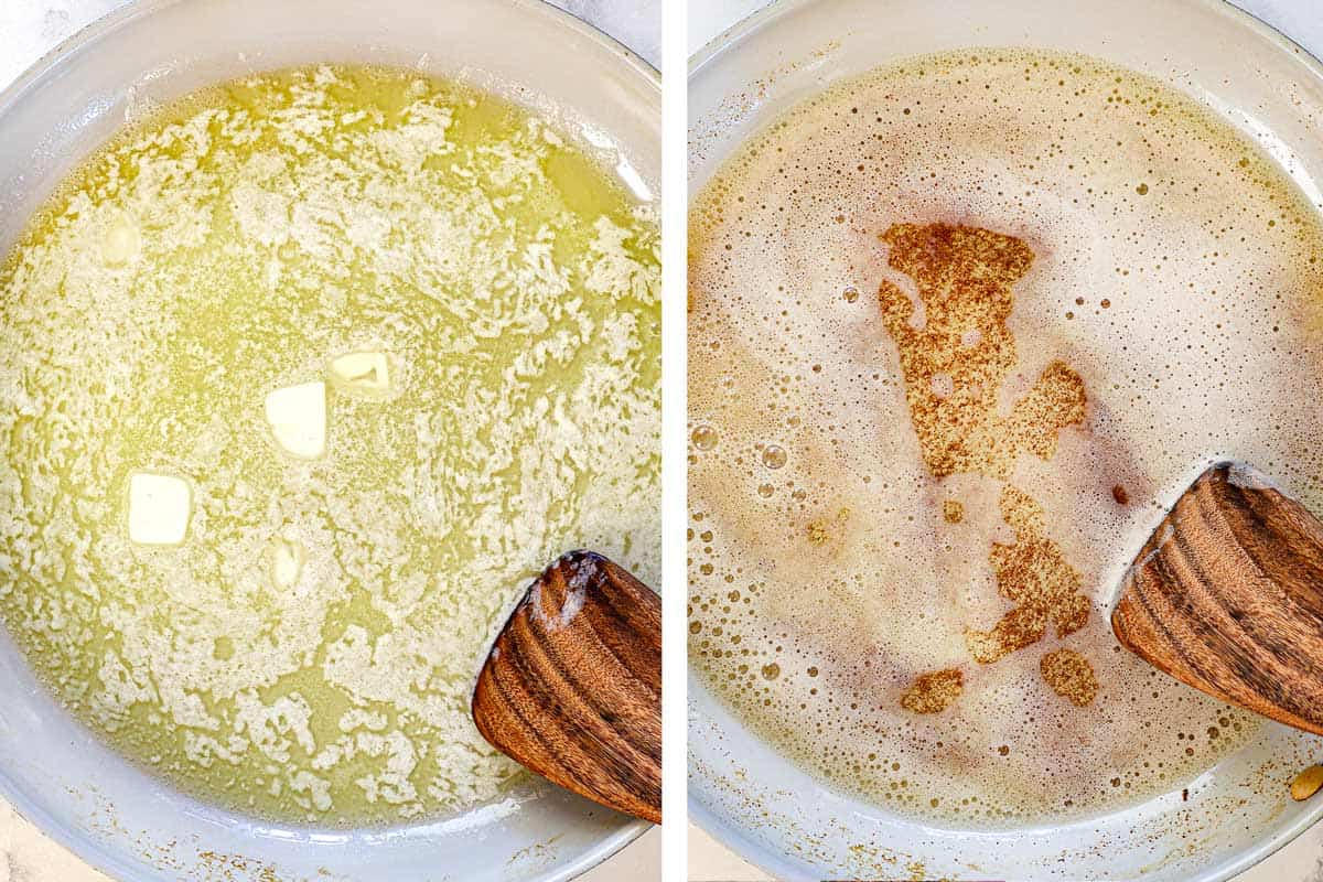 showing how to make Chess Pie by browning the butter in a saucepan