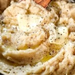 up close of Crockpot Mashed Potatoes showing how creamy they are